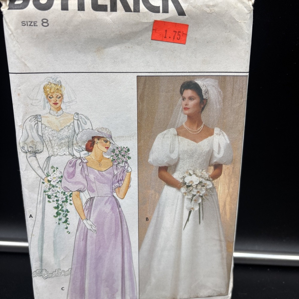 1980s Leg Mutton Balloon Sleeve Wedding Dress Butterick 4766 Sewing Pattern